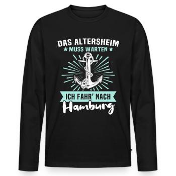 Hamburg - Männer Premium Bio Langarmshirt - Schwarz - Vorne - Nico (187cm)