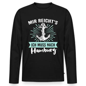 Hamburg Sprüche - Männer Premium Bio Langarmshirt - Schwarz - Vorne - Nico (187cm)