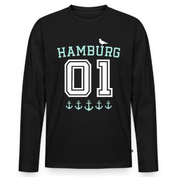 Hamburg Spruch - Männer Premium Bio Langarmshirt - Schwarz - Vorne - Nico (187cm)