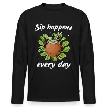Yerba Mate Tee - Männer Premium Bio Langarmshirt - Schwarz - Vorne - Nico (187cm)