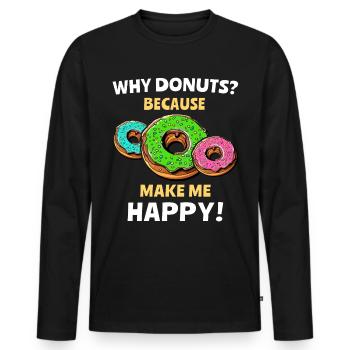 Joyeux beignets - T-shirt manches longues Premium bio Homme - noir - Devant - Nico (187cm)