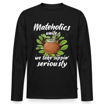 Yerba Mate Tee - Männer Premium Bio Langarmshirt - Schwarz - Vorne - Nico (187cm)
