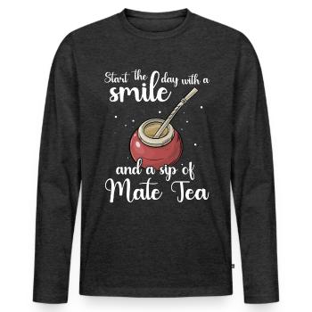Mate Tee Bombilla - Männer Premium Bio Langarmshirt - Anthrazit meliert - Vorne - Nico (187cm)