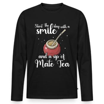 Mate Tee Bombilla - Männer Premium Bio Langarmshirt - Schwarz - Vorne - Nico (187cm)