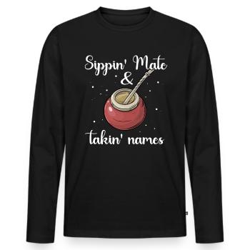 Yerba Mate Tea Bombilla - Men's Premium Organic Long Sleeve Shirt - black - Front - Nico (187cm)