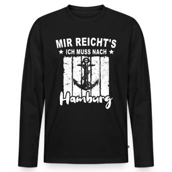Hamburg - Männer Premium Bio Langarmshirt - Schwarz - Vorne - Nico (187cm)