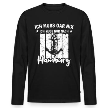 Hamburg Hamburger - Männer Premium Bio Langarmshirt - Schwarz - Vorne - Nico (187cm)
