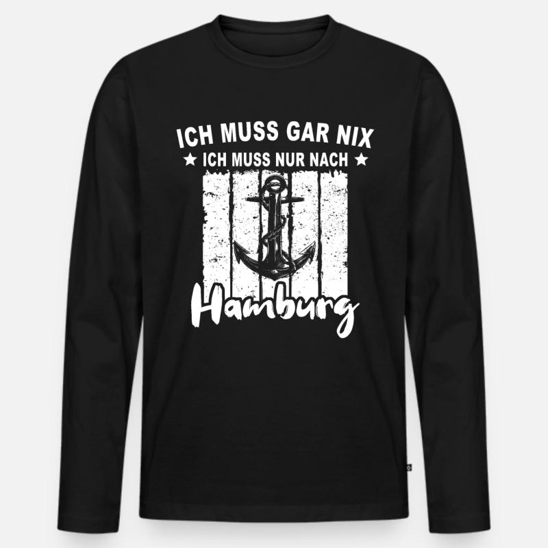 Hamburg Hamburger - Männer Premium Bio Langarmshirt - Schwarz