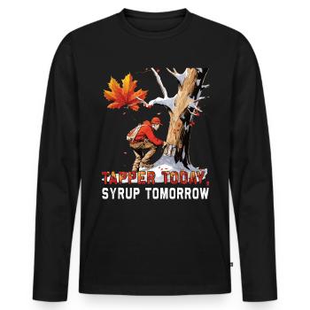Tapper Today, Syrup Tomorrow - Sugar and Maple Syrup - Men's Premium Organic Long Sleeve Shirt - black - Front - Nico (187cm)