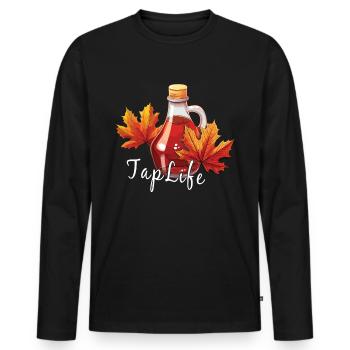 TAPFLIFE - Ahornbaum -Klopfen - Zucker- Und - Männer Premium Bio Langarmshirt - Schwarz - Vorne - Nico (187cm)