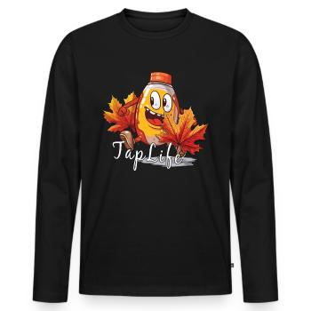 TAPFLIFE - Ahornbaum -Klopfen - Zucker- Und - Männer Premium Bio Langarmshirt - Schwarz - Vorne - Nico (187cm)