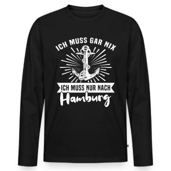 Hamburg - Männer Premium Bio Langarmshirt - Schwarz - Vorne - Nico (187cm)