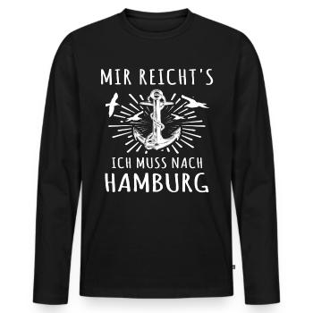 Hamburg - Männer Premium Bio Langarmshirt - Schwarz - Vorne - Nico (187cm)