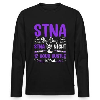 12 Hours of Hustle and Bustle - State Tested - Men's Premium Organic Long Sleeve Shirt - black - Front - Nico (187cm)