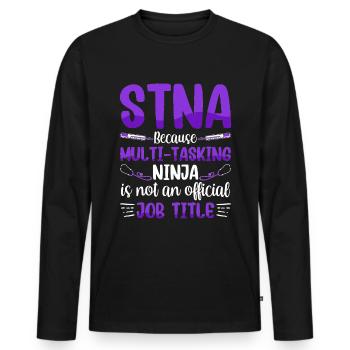Ninja multitâche - STNA State Tested Nursing - T-shirt manches longues Premium bio Homme - noir - Devant - Nico (187cm)