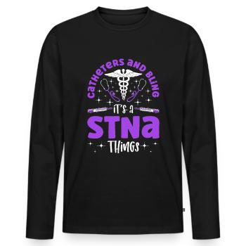 Cathéters et Biling - STNA State Tested Nursing - T-shirt manches longues Premium bio Homme - noir - Devant - Nico (187cm)