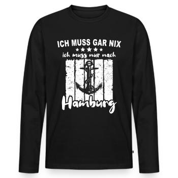 Hamburg Hamburger - Männer Premium Bio Langarmshirt - Schwarz - Vorne - Nico (187cm)