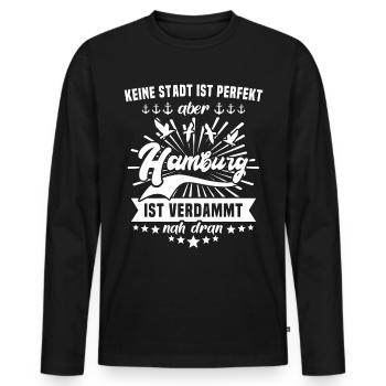 Hamburg - Männer Premium Bio Langarmshirt - Schwarz - Vorne - Nico (187cm)