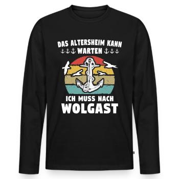 Wolgast - Männer Premium Bio Langarmshirt - Schwarz - Vorne - Nico (187cm)