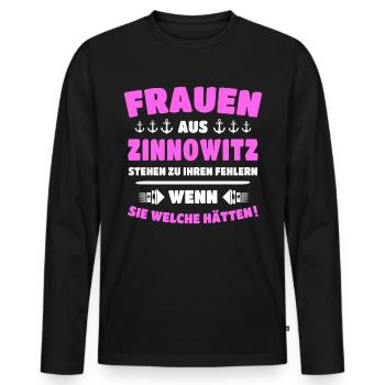 Zinnowitz Frau Zinnowitzer Frauen - Männer Premium Bio Langarmshirt - Schwarz - Vorne - Nico (187cm)