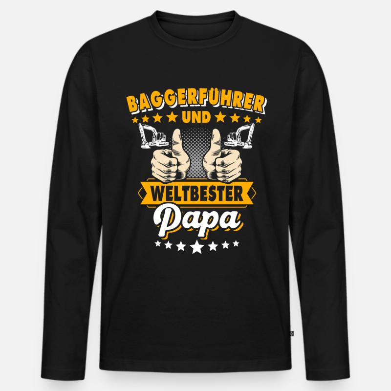 Baggerfahrer Papa - Männer Premium Bio Langarmshirt - Schwarz