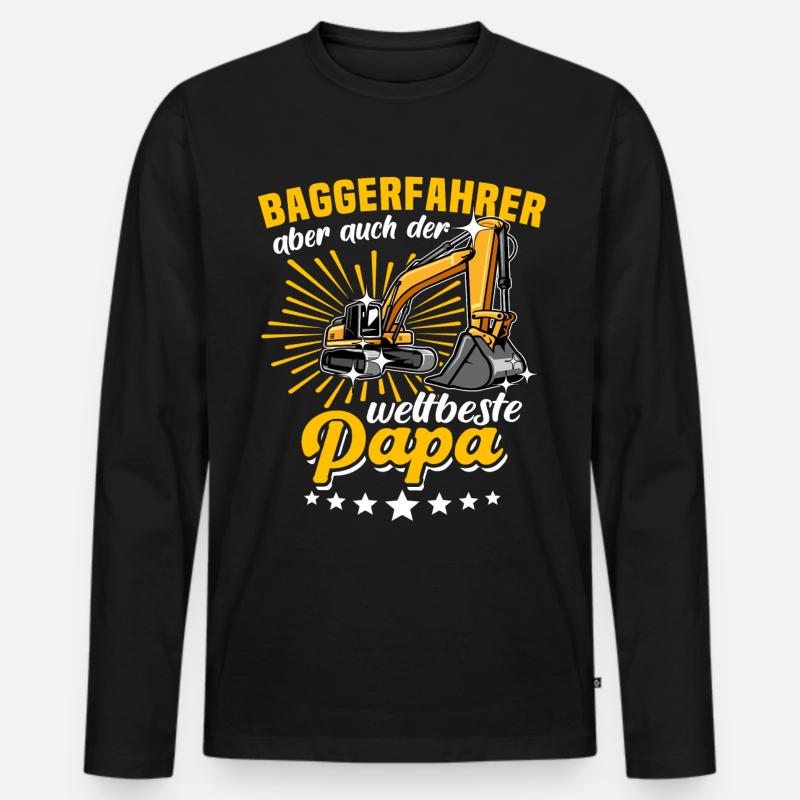 Baggerfahrer Papa - Männer Premium Bio Langarmshirt - Schwarz