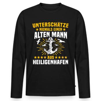 Heiligenhafen Unterschätze Heiligenhafener Mann - Männer Premium Bio Langarmshirt - Schwarz - Vorne - Nico (187cm)