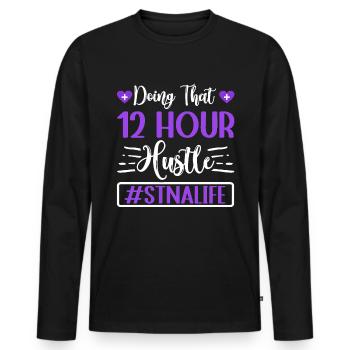 Damit 12 Stunden - Staatlich Getestete - Männer Premium Bio Langarmshirt - Schwarz - Vorne - Nico (187cm)