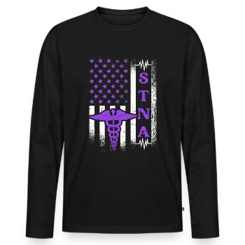 STNA U.S. Flag - State Tested - Men's Premium Organic Long Sleeve Shirt - black - Front - Nico (187cm)
