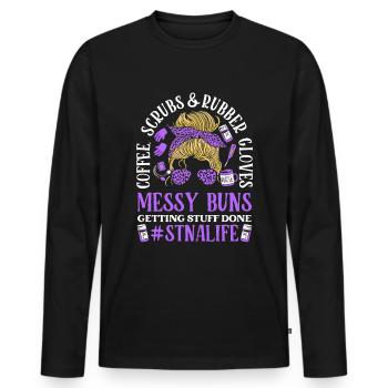 Coffee Scrubs Nurse's Assistant - Men's Premium Organic Long Sleeve Shirt - black - Front - Nico (187cm)