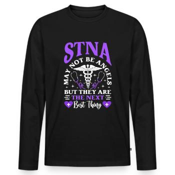 Das Nächstbeste - Staatlich Getestete - Männer Premium Bio Langarmshirt - Schwarz - Vorne - Nico (187cm)