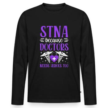 Les médecins ont besoin de héros - Testé par l’État - T-shirt manches longues Premium bio Homme - noir - Devant - Nico (187cm)