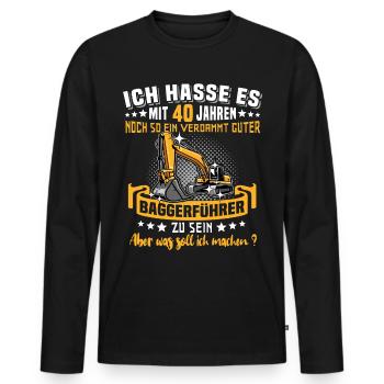Baggerführer 40. Geburtstag 40 Jahre Baggerfahrer - Männer Premium Bio Langarmshirt - Schwarz - Vorne - Nico (187cm)