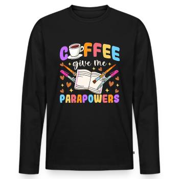 Funny Coffee Para Teacher Paraprofessional - Men's Premium Organic Long Sleeve Shirt - black - Front - Nico (187cm)