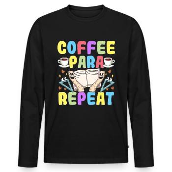 Coffee Para Repeat - Classroom Assistant - Men's Premium Organic Long Sleeve Shirt - black - Front - Nico (187cm)