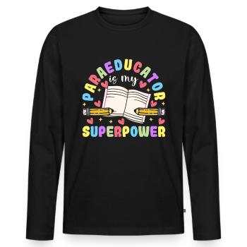 Funny Para Teacher Superpower Paraprofessional - Men's Premium Organic Long Sleeve Shirt - black - Front - Nico (187cm)
