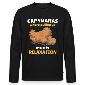 Lustige Capybara Sprüche - Männer Premium Bio Langarmshirt - Schwarz - Vorne - Nico (187cm)