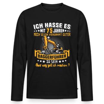 Baggerführer 75. Geburtstag 75 Jahre Baggerfahrer - Männer Premium Bio Langarmshirt - Schwarz - Vorne - Nico (187cm)
