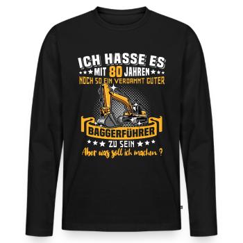 Baggerführer 80. Geburtstag 80 Jahre Baggerfahrer - Männer Premium Bio Langarmshirt - Schwarz - Vorne - Nico (187cm)