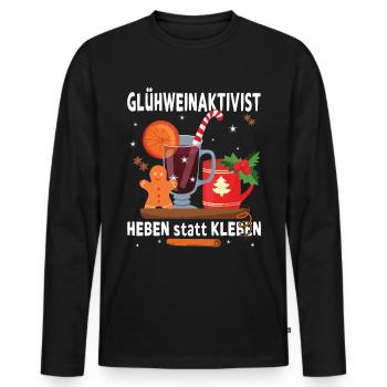 "Glühweinaktivist Heben statt Kleben" - - Männer Premium Bio Langarmshirt - Schwarz - Vorne - Nico (187cm)