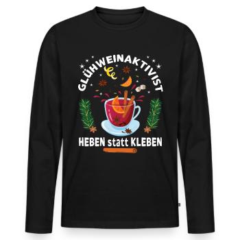 "Glühweinaktivist Heben statt Kleben" - - Männer Premium Bio Langarmshirt - Schwarz - Vorne - Nico (187cm)