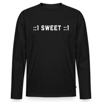« ::1 Sweet ::1 » Drôle de signification - T-shirt manches longues Premium bio Homme - noir - Devant - Nico (187cm)