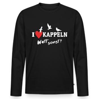 Kappeln Liebe Kappelner - Männer Premium Bio Langarmshirt - Schwarz - Vorne - Nico (187cm)