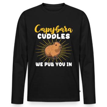 Lustige Capybara Sprüche - Männer Premium Bio Langarmshirt - Schwarz - Vorne - Nico (187cm)