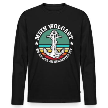 Wolgast Urlaub - Männer Premium Bio Langarmshirt - Schwarz - Vorne - Nico (187cm)