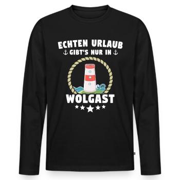 Wolgast Urlaub Souvenir - Männer Premium Bio Langarmshirt - Schwarz - Vorne - Nico (187cm)