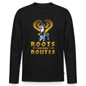 "Roots Before Routes" Sankofa Symbol Black - Men's Premium Organic Long Sleeve Shirt - black - Front - Nico (187cm)