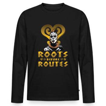 "Roots Before Routes" Sankofa Symbol Black - Men's Premium Organic Long Sleeve Shirt - black - Front - Nico (187cm)