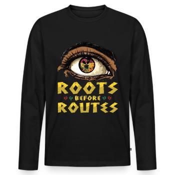 Roots Before Routes "Sankofa Eye Symbol Black - Men's Premium Organic Long Sleeve Shirt - black - Front - Nico (187cm)