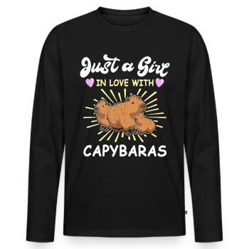 Lustige Capybara Sprüche - Männer Premium Bio Langarmshirt - Schwarz - Vorne - Nico (187cm)